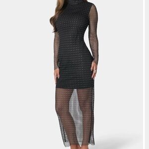 bebe Black and White Polka Dot Long Sleeve Dress